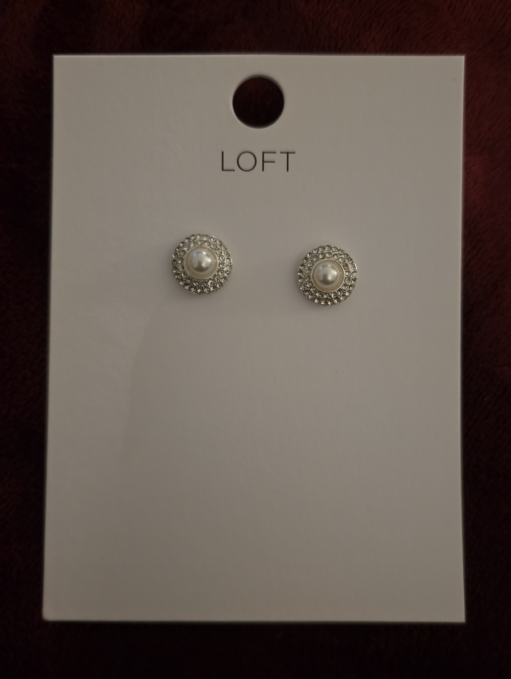 LOFT Silver-Tone Pearl and Rhinestone Halo Stud Earrings